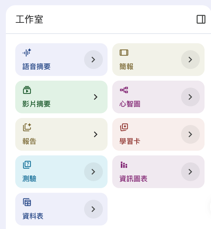 Google NotebookLM 最強AI筆記 工作室面板示意圖